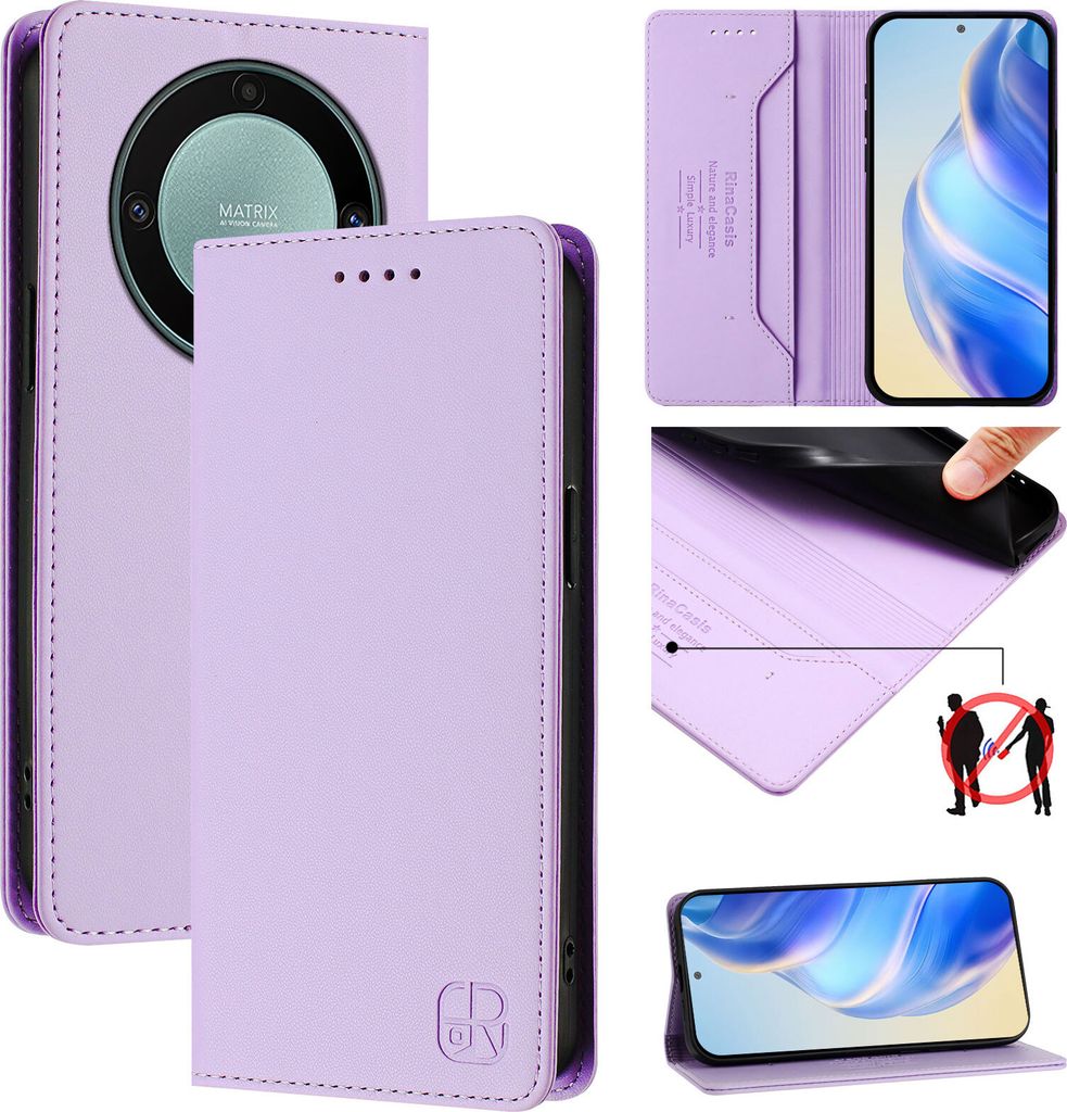 Lederhülle für Honor X9A / Magic5 Lite Hülle Flip Brieftasche Kartenfächern Ständer Schutzhülle Violett