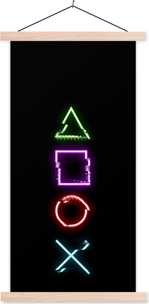 MuchoWow Textilposter Spiele - Controller - Neon 40x80 cm mit holzfarbenen Rahmen - Wohnzimmer