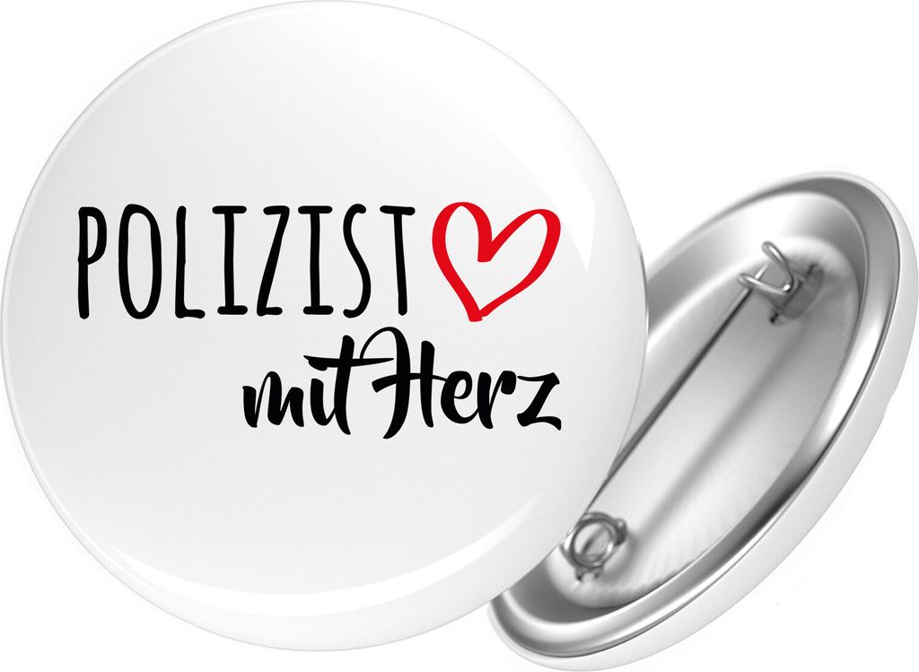 Huuraa Button Polizist mit Herz 59mm rund mit Sicherheitsnadel Ansteckbutton Geschenkidee