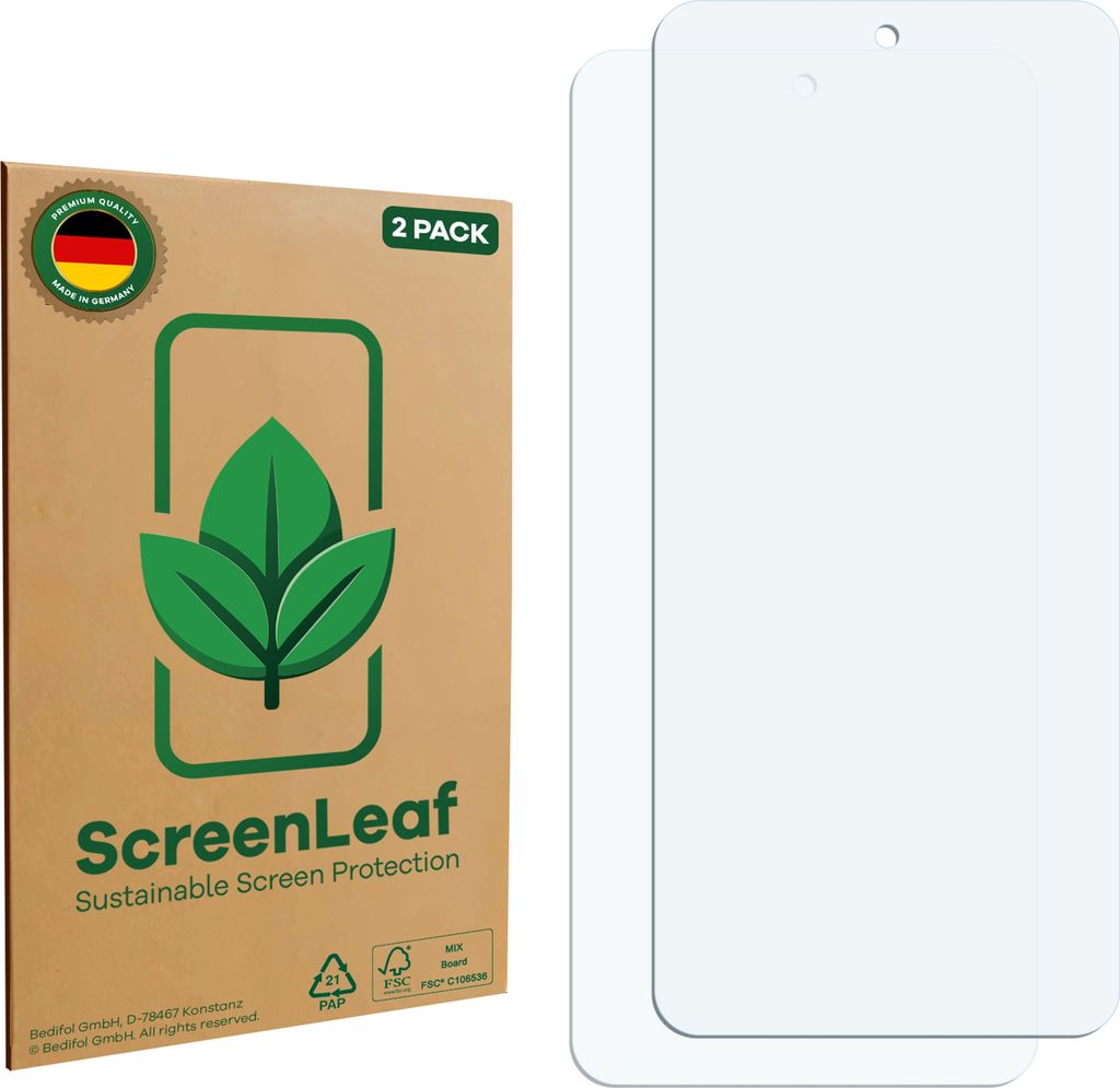 2x ScreenLeaf Schutzfolie für Vivo T4x nachhaltiger Displayschutz Display Schutz Folie Klar Transparent