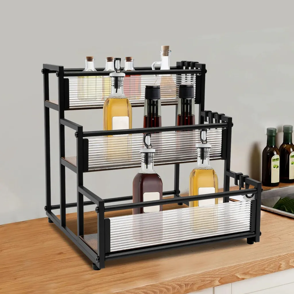 Étagère de rangement rectangulaire noire 3 niveaux pour petits objets