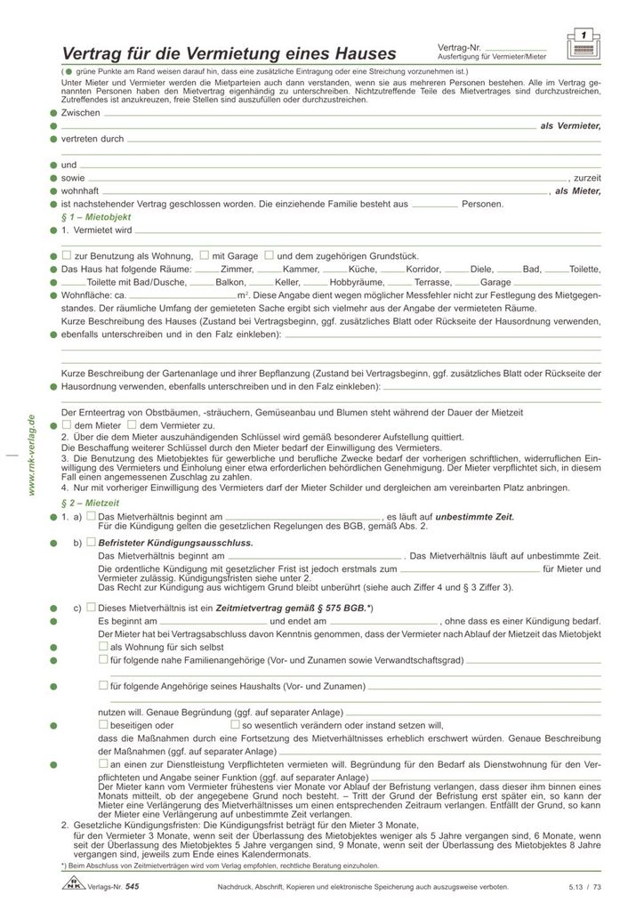 RNK Mietvertrag Haus DIN A4 4002871054508 Produktbild 