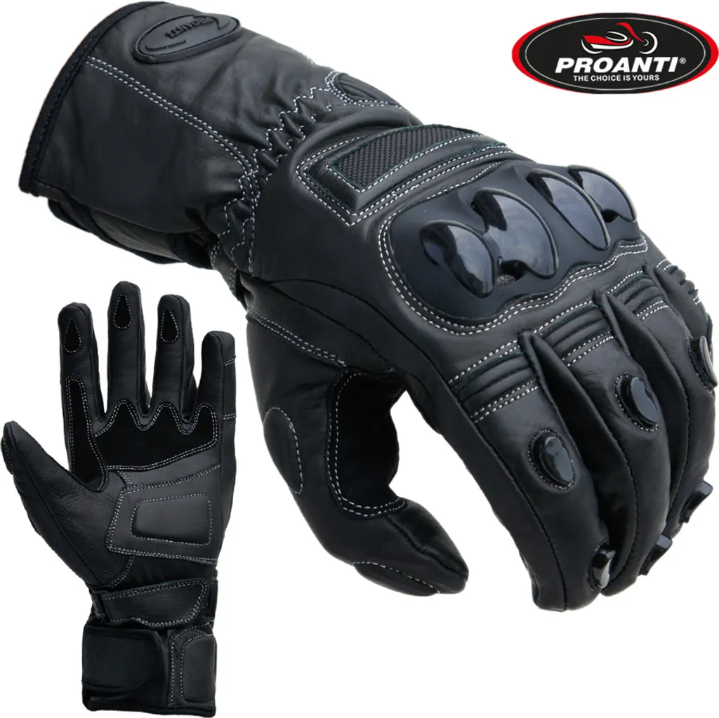 Gants de moto en cuir noir style Touring Race pour homme et femme