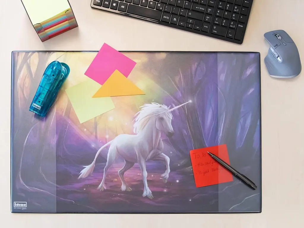 Sous-main Licorne avec Pochettes de Rangement - Protection Bureau 58cm