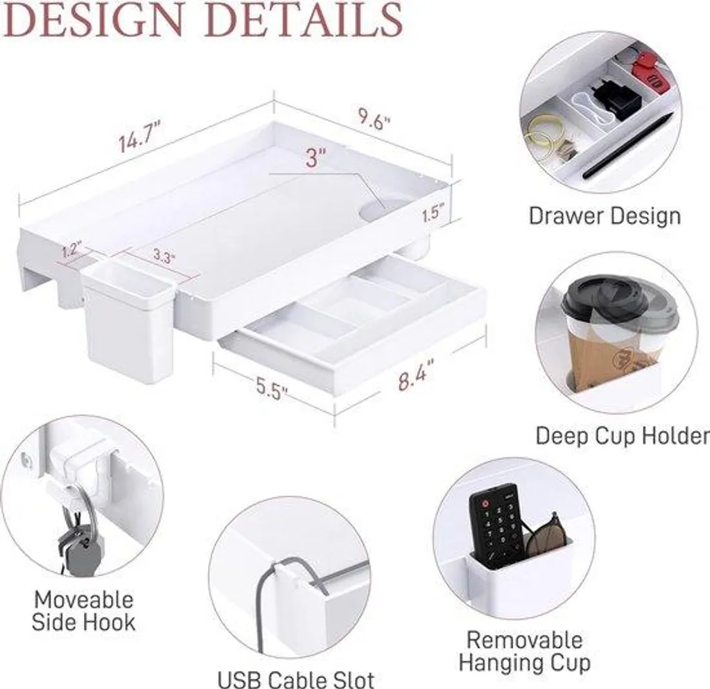 Plateau de Lit Rabattable Blanc avec Rangement à Clip et Porte-Câbles