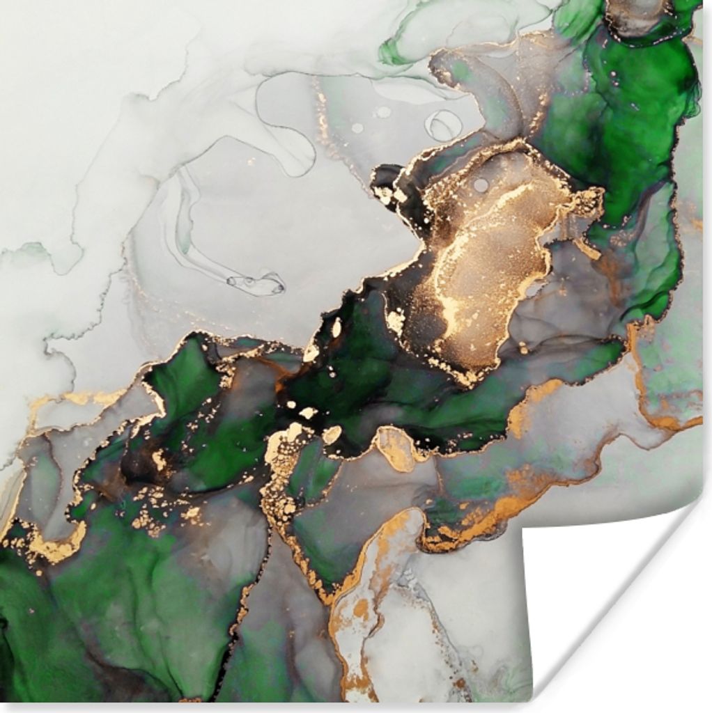MuchoWow Poster Marmor - Gold - Grün - Luxus 75x75 cm - Wand Dekoration