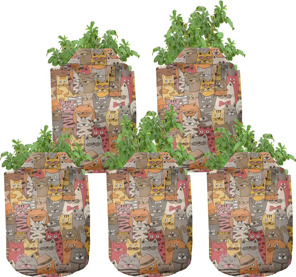 Pots de Plantation 7 Gallons à Motif Chat et Poignées de Transport x5
