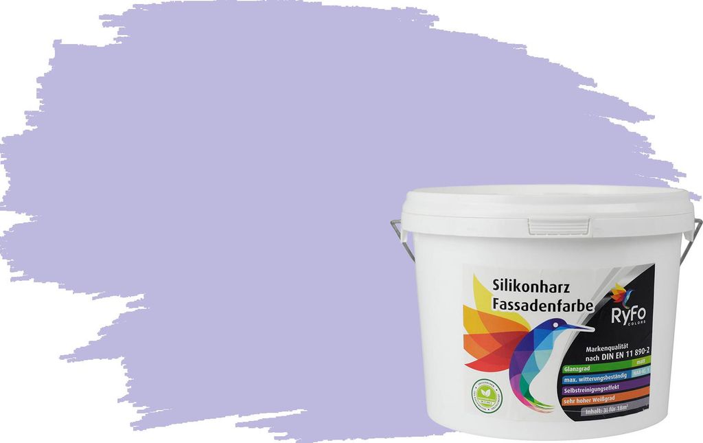 RyFo Colors Silikonharz Fassadenfarbe Lotuseffekt Trend Flieder 3l - bunte Fassadenfarbe, weitere Blau Farbtöne und Größen erhältlich, Deckkraf...