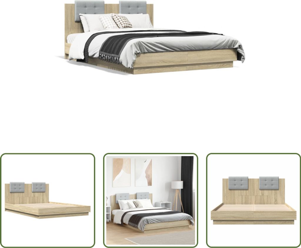 The Living Store Bettgestell mit Kopfteil Sonoma-Eiche 140x200 cm Holzwerkstoff