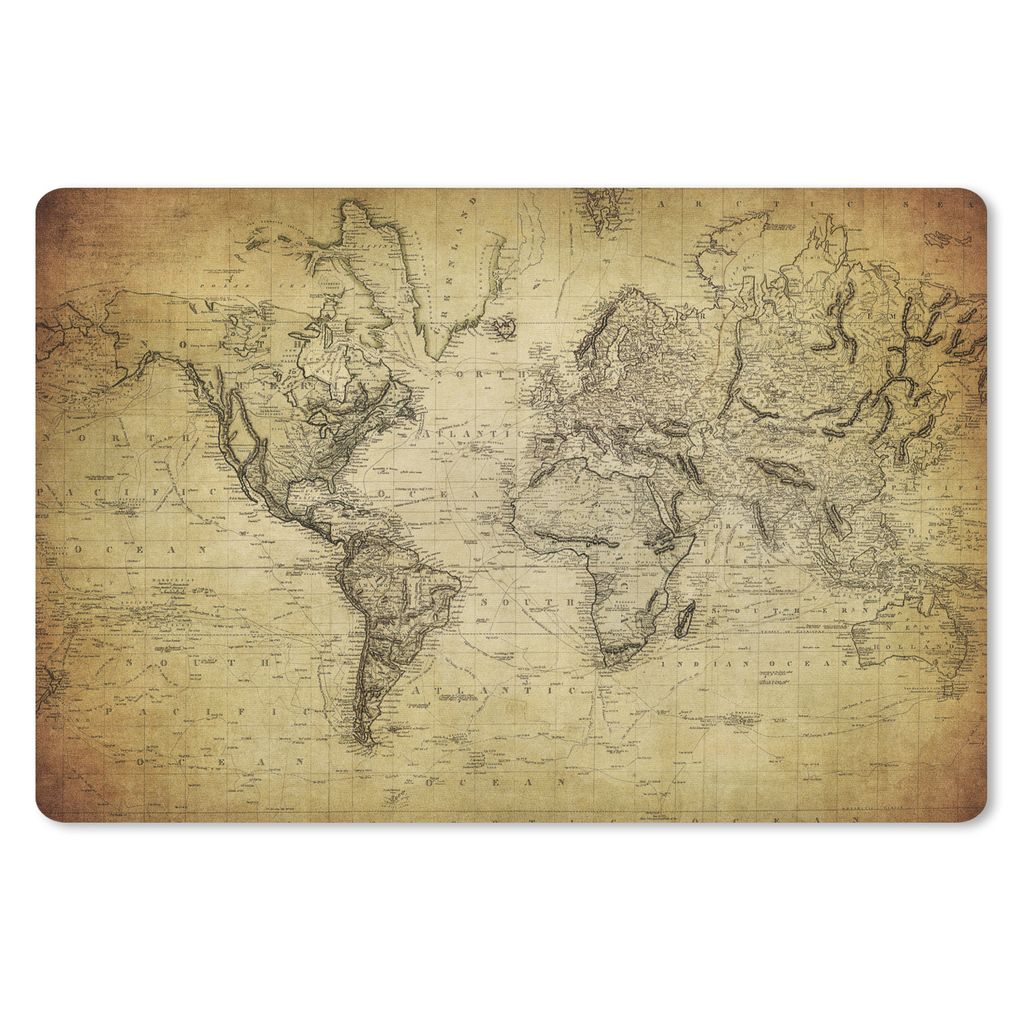 MuchoWow Schreibtischunterlage Weltkarte - Vintage - Antik - Braun - Papier 60x40 cm - XXL Mauspad - Großes Mauspad