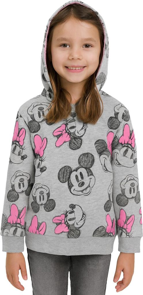 Disney Minnie Mouse Hoodie für Mädchen - Kinder Kapuzenpullover Pullover mit Kapuze Sweatshirt Grau/Rosa 122-128