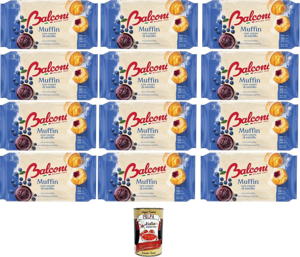 Balconi Muffin Con Cuore di Mirtillo Muffins mit Blaubeerherz 12x 240 g + Italian Gourmet Polpa 400g