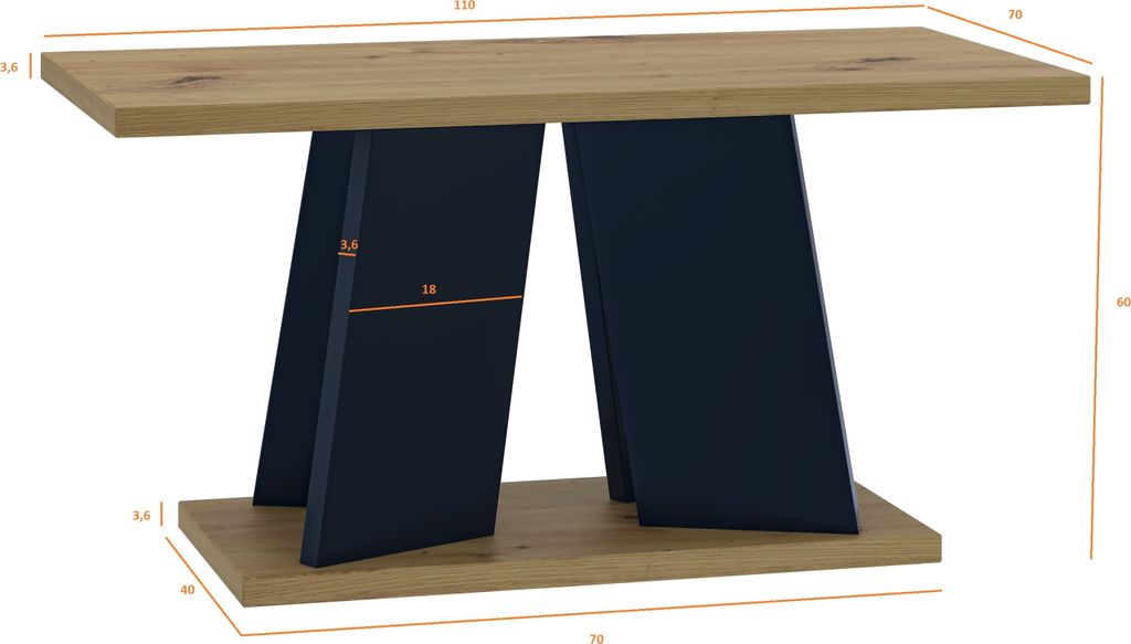 Kaiser Möbel Kaffetisch Couchtisch Tisch MUFO 110x70x60cm Eiche-Artisan