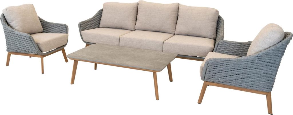 Loungeset - Aluminium Holzoptik - Sinterstein - 3-teilig