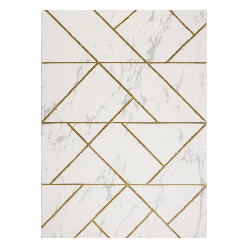 Tapis Géométrique Élégant Effet Marbre Doré EMERALD Haute Qualité