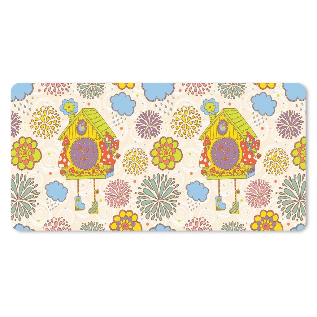 MuchoWow Mauspad Mousepad Kuckucksuhr - Muster - Pilz - Blumen 60x30 cm - Mousepads - Maus Mat - Pad - Mausunterlage - Nachhaltig
