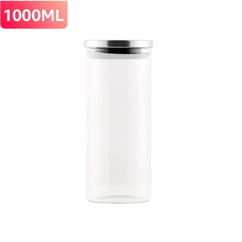 Vorratsgläser 2x 1 Liter Glas Lebensmittelglas Edelstahldeckel, Vorratsglas 1L mit Deckel Glasbehälter Vorratsgefäß Aufbewahrungsglas