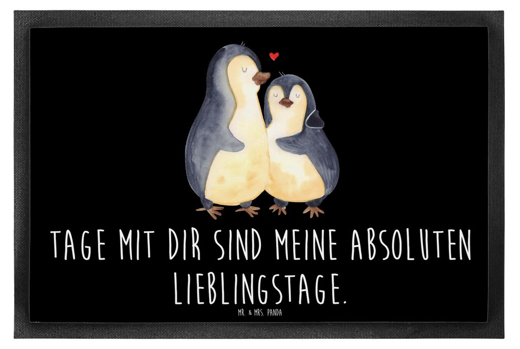 Mr. & Mrs. Panda Schmutzmatte Pinguin umarmen 40 x 60 cm - Schwarz - Geschenk, Schmutzfangmatte, Fußabstreifer, Schuhabstreifer, fußmatte, Fussma...