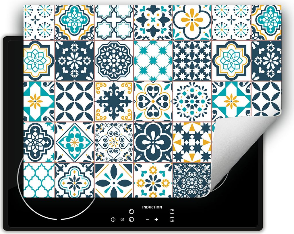 DarHaus Herdabdeckplatte 70x52 cm Anti Rutsch Matte Aufrollbar, Mosaik - blau