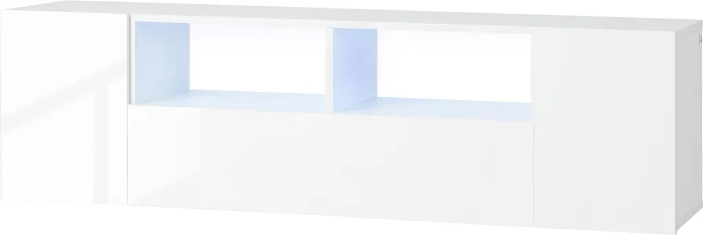 Banc TV Blanc Design avec LED et Rangements Fermés pour Salon Moderne