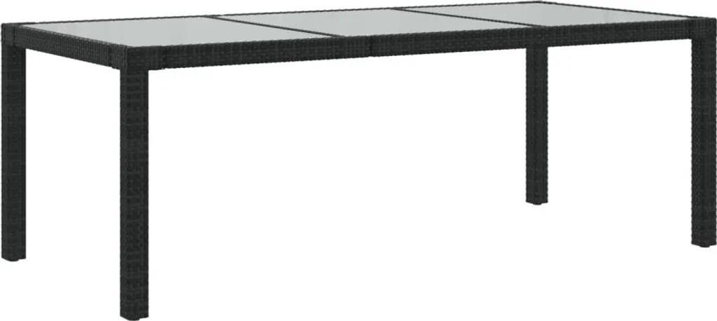 Table de repas extérieur en résine tressée noire et plateau de verre