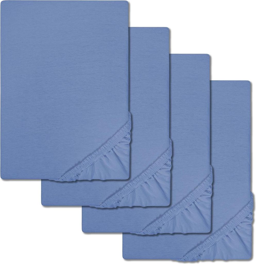 4er-Set CloudComfort Basic Spannbettlaken Jersey-Stretch blau 90 x 190 - 100 x 200 cm (4 Stück)