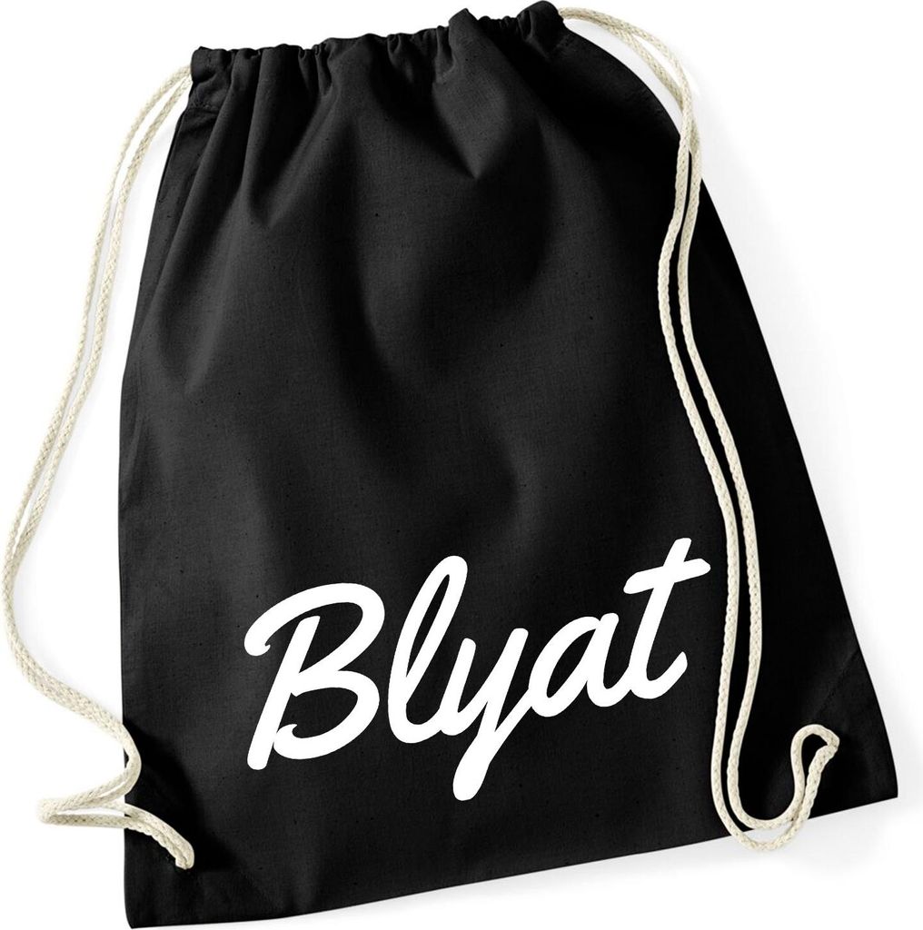 Huuraa Turnbeutel Blyat russisch Schriftzug 12 Liter Black Baumwolle Rucksack Geschenkidee