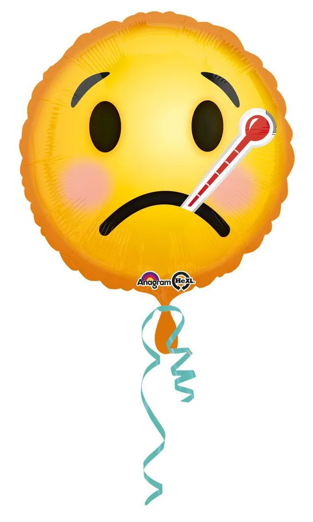 Ballon en plastique jaune 43cm avec emoticône malade pour décoration