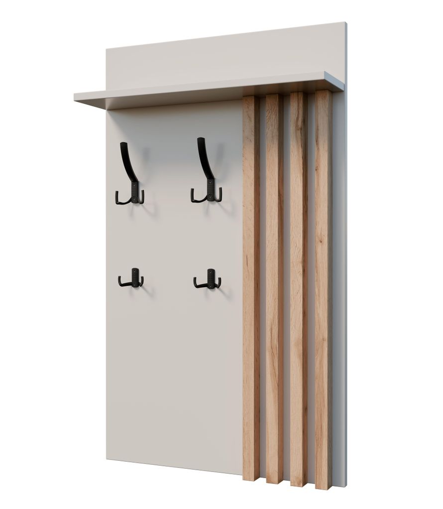 Wandaufhänger 100x60cm, Wandgarderobe mit Haken, Kaschmir, Eiche Wotan