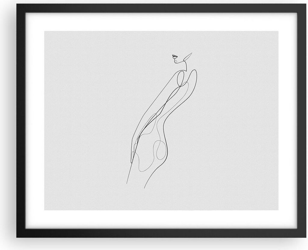 Gerahmtes Poster - Schwarzer Rahmen - Kontur Frau Minimalismus - 50x40 cm - Wand Bild - Wanddeko - Wandbilder - Wandposter - Bilderrahmen - Bilder ...