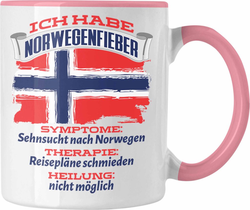 Trendation - Norwegen Tasse Geschenk Grafik Norwegenfieber Geschenkidee Spruch Lustig (Rosa)