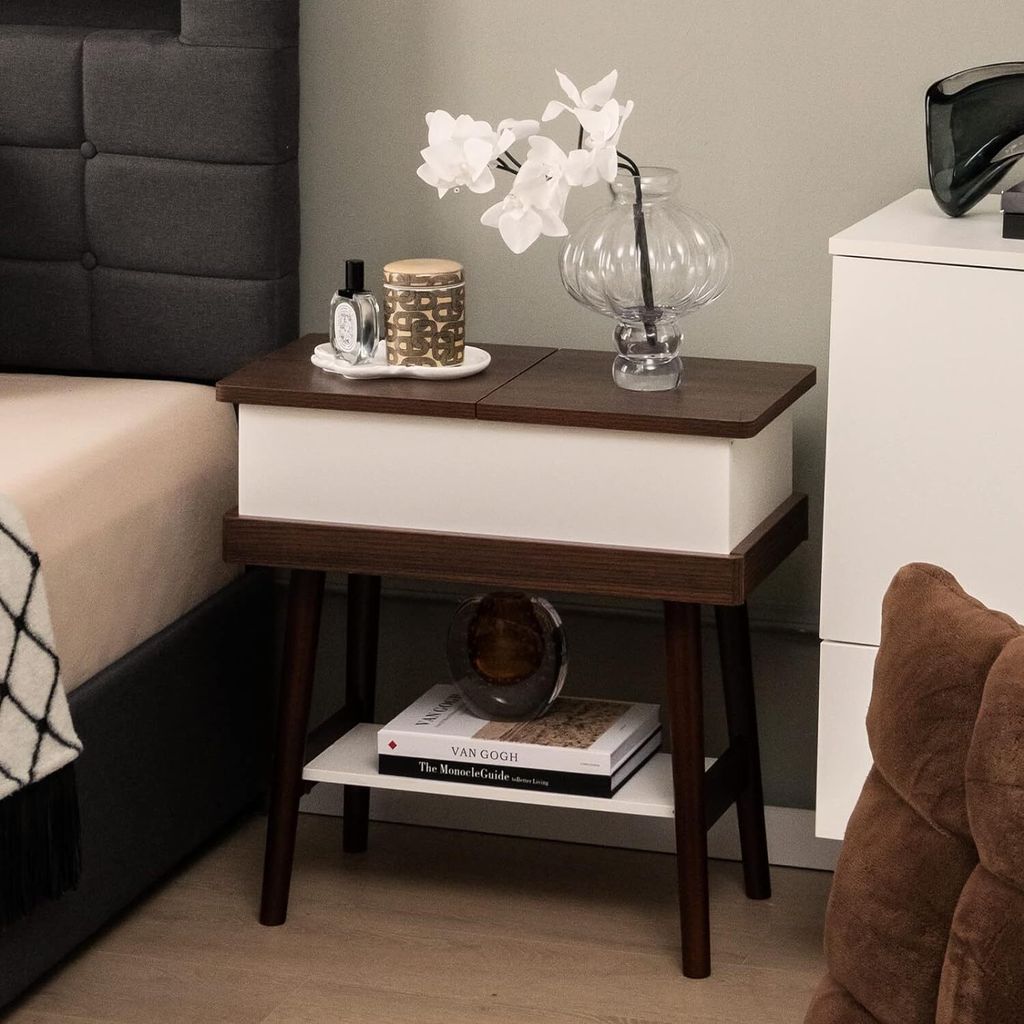 Beistelltisch mit 180° klappbarer Tischplatte & rostfreien Metallscharnieren, Sofatisch platzsparend, schmaler Nachttisch, 60x30x59cm