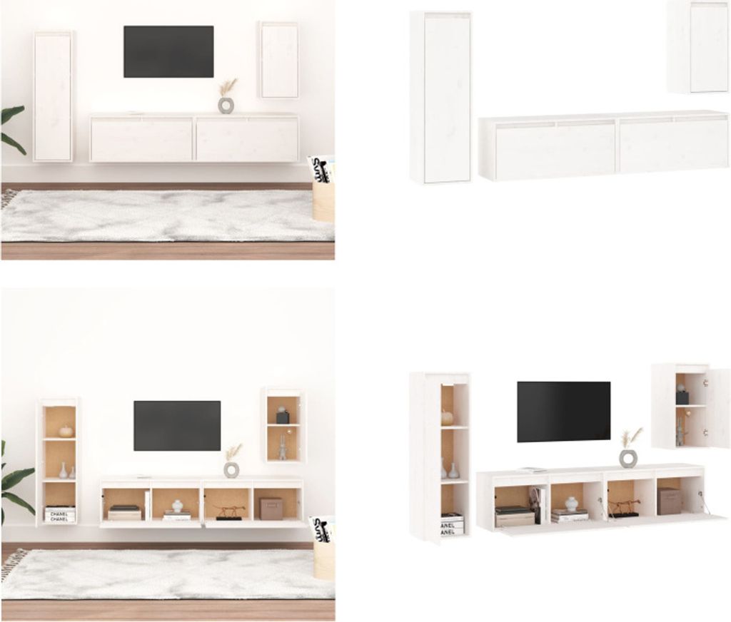 vidaXL TV Schränke 4 Stk. Weiß Massivholz Kiefer - TV-Schrank - TV-Schränke - TV-Schrank Holz - Hängeschrank