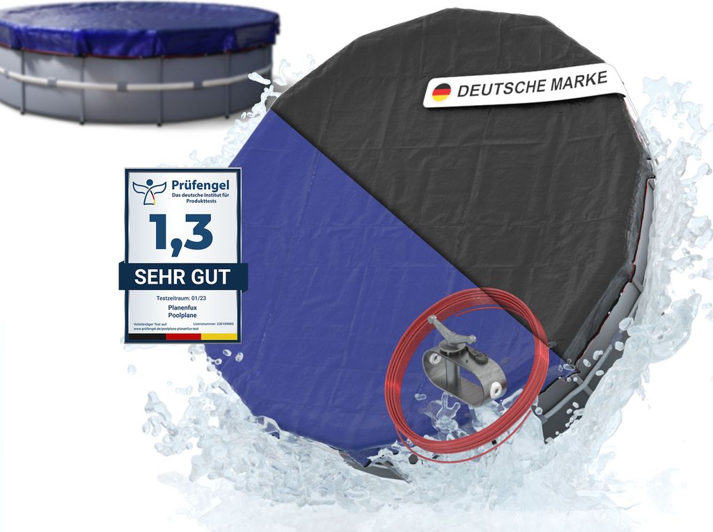 Planenfux Pool Abdeckplane für Ø 320 - 366 cm Rundpools | 2-in-1 Poolabdeckung rund aus 200g/m² PE Material | UV-resistente Sommer- & Winterab...