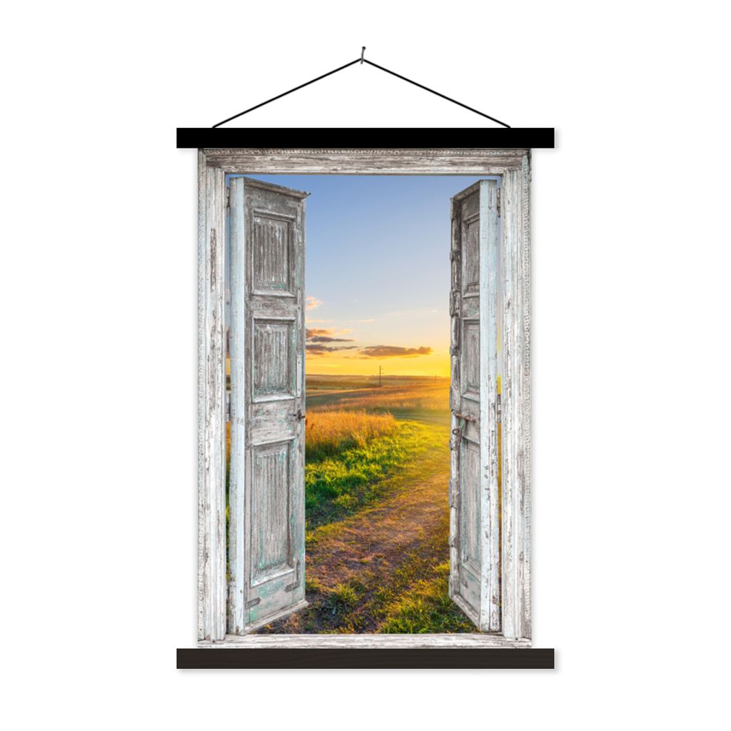 MuchoWow Textilposter Aussicht - Landschaft - Landschaft - Sonne 60x90 cm mit schwarzem Rahmen - Poster Wohnzimmer