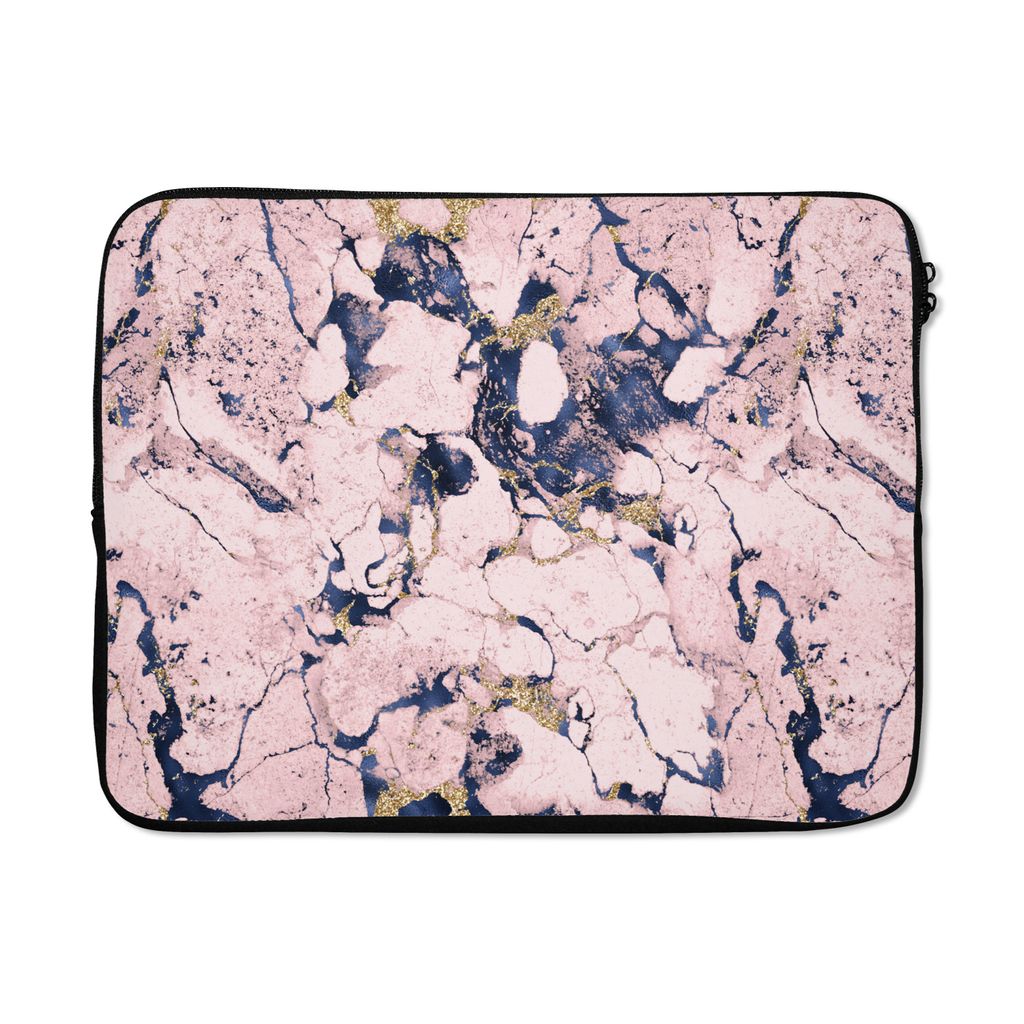 MuchoWow Laptop Hülle 17 Zoll Laptoptasche Marmor - Gold - Rosa - Blau - Muster - Zipper - Schutzabdeckung