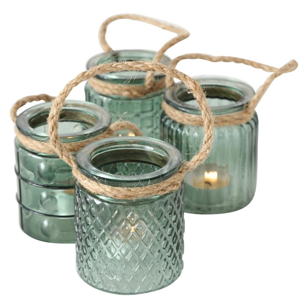 Windlicht Trax Glas lackiert Henkel H.9 cm pastell grün 4er Produktbild 