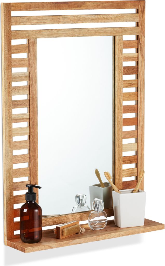 Lustro łazienkowe Relaxdays, lustro ścienne z półką, Zdjęcie produktu 
