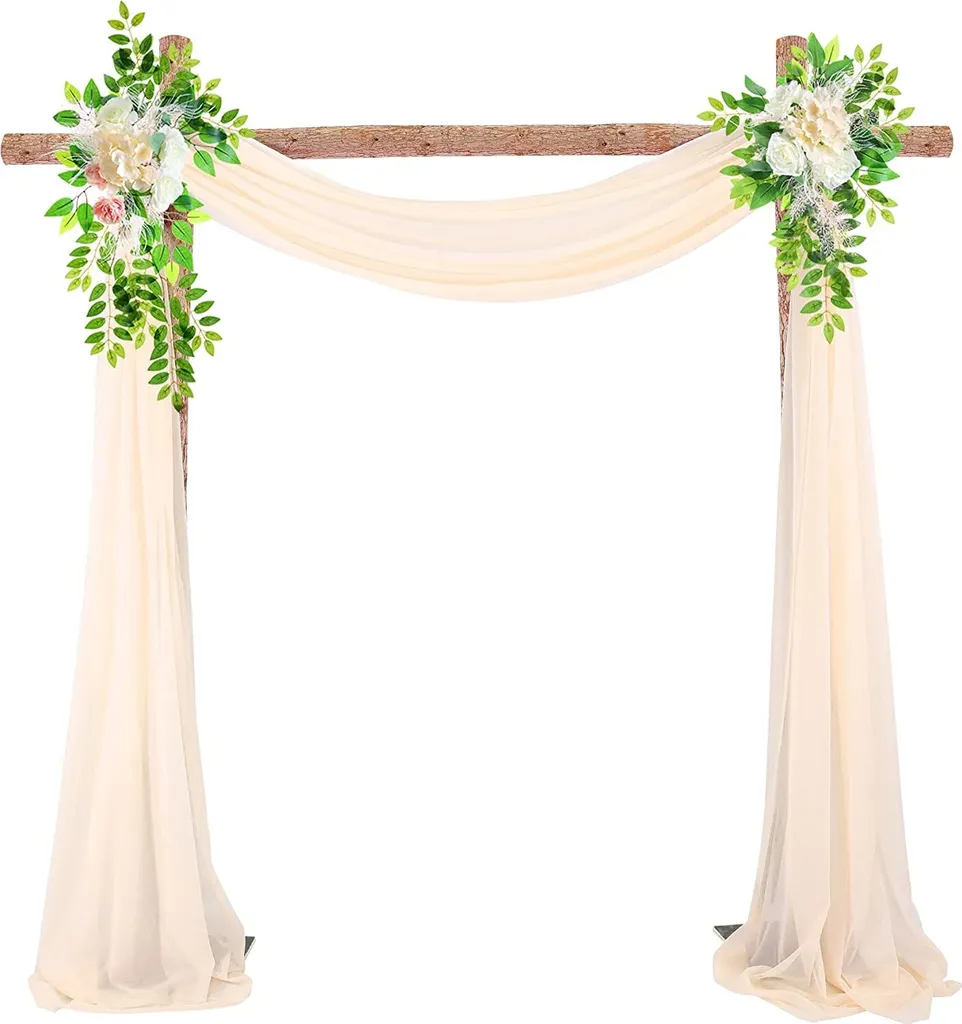Kit Arche de Mariage Jaune : Rideaux 70x550cm et 2 Guirlandes de Fleurs