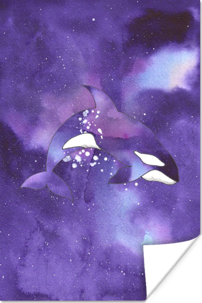 MuchoWow Poster Fisch - Meer - Lila - Aquarell 80x120 cm - Papierdruck