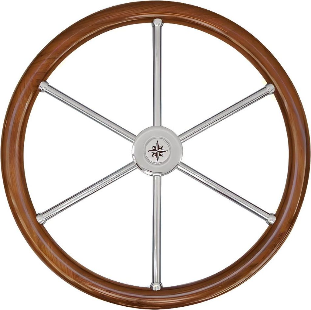 Savoretti Lenkrad T6N Edelstahl Teakholz 6 Speichen Ø 50, 60 oder 70 cm Grtöße: 70 cm