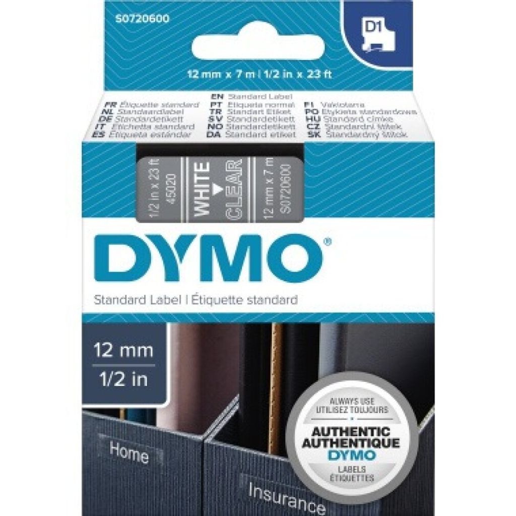 Nastro di scrittura DYMO D1 45020 12mmx7,0m bianco Immagine del prodotto 