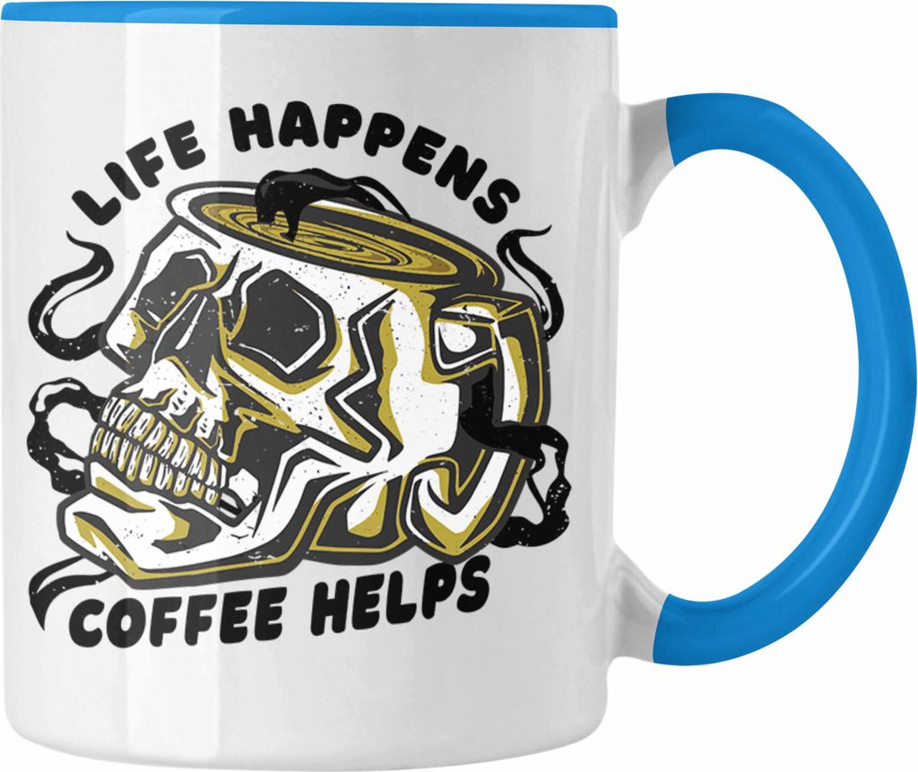 Trendation - Tasse Totenkopf Kaffeeliebhaber Geschenk Spruch (Blau)