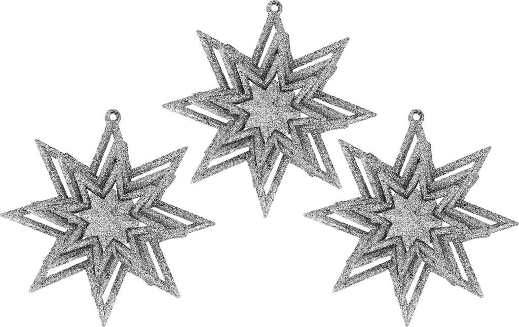 com-four 3x Weihnachtsstern-Anhänger Glitter 3D-Stern für den Weihnachtsbaum - Christbaumschmuck Weihnachtsdeko zur Verzierung