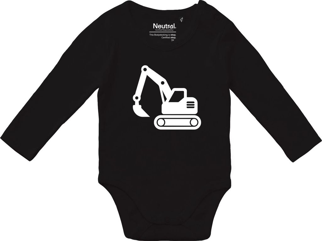 Huuraa Baby Body Bagger Baumaschine 80 Black Baumwolle Fairtrade Langarmbody Geschenkidee