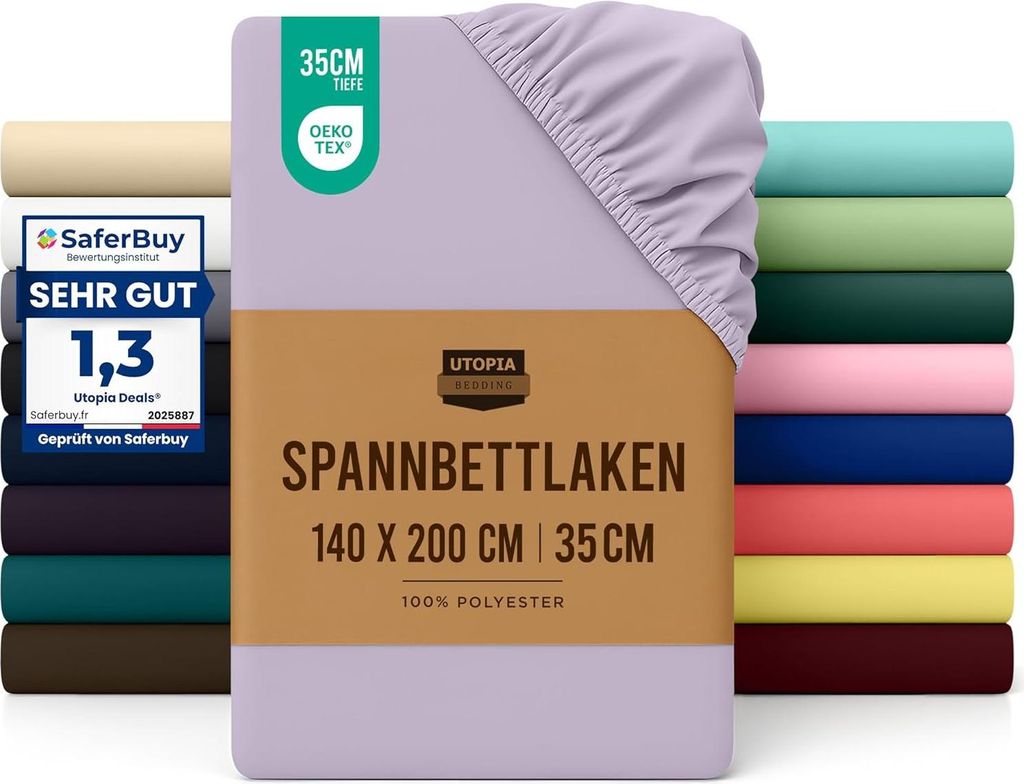 Utopia Bedding - Spannbettlaken 140x200cm - Lavendel - Gebürstete Polyester-Mikrofaser Spannbetttuch - 35 cm Tiefe Tasche
