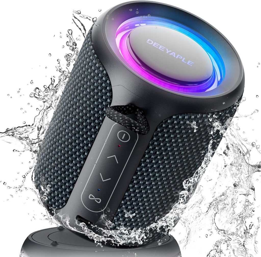 Bluetooth Lautsprecher Klein Tragbarer 5.3 IPX7 Wasserdicht Kabellose Stereo Pairing Freisprech RGB Licht für Outdoor Camping Garten Party Reise