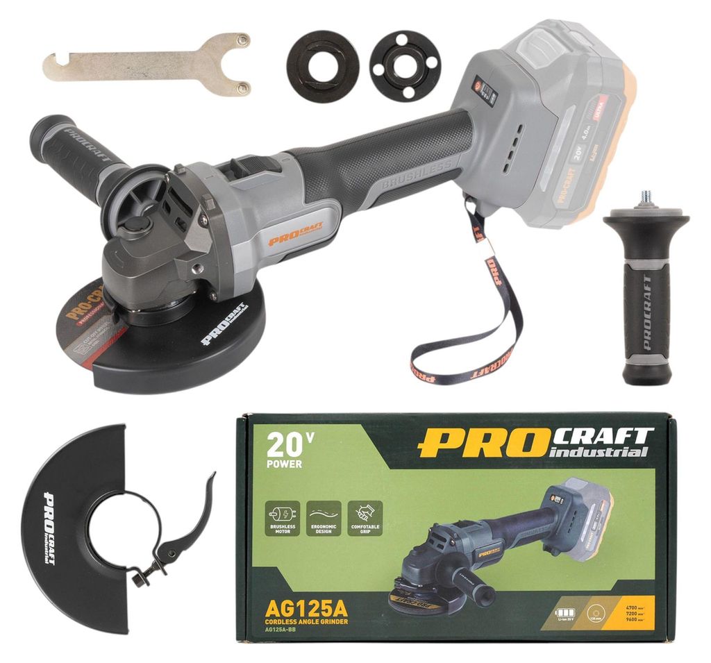 Procraft Industrial AG125Abb akumulátorová úhlová bruska 20 Obrázek produktu 