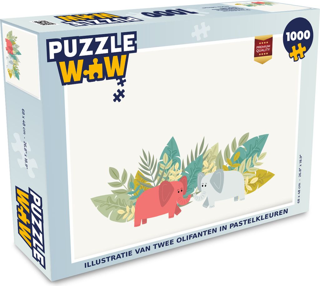 MuchoWow Puzzle 1000 Teile Illustration von zwei Elefanten in Pastellfarben - Erwachsene - Rätsel