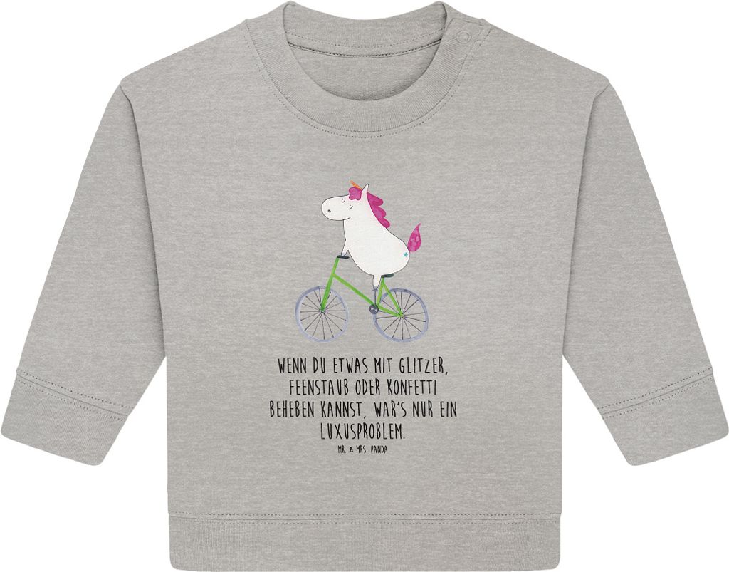 Mr. & Mrs. Panda Organic Baby Pullover Einhorn Radfahrer 6. - 12. Monat - Heather Grey - Geschenk, Bullover, Liebeskummer, Einhörner, Unicorn, Rad...